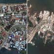 Imagen tomada por satlite que muestra cmo era la localidad antes del tsunami y sus desvastadores efectos
