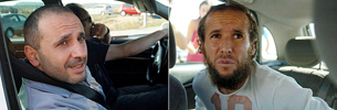 Mohamed Almallah Dabas y Abdelilah Fadual El Akil abandonando sus respectivas prisiones, en Alicante y en Albolote (Granada)