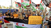 Imagen de las manisfestacin por saharahui a su llegada a Las Palmas