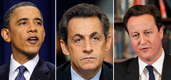 Obama, Sarkozy y Cameron.