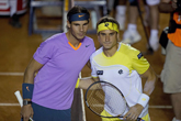 Rafa Nadal y David Ferrer, antes de comenzar el partido.