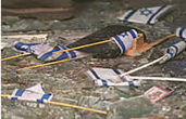 En la imagen, yacen en el suelo los banderines de una tienda de souvenirs que haba en la zona sacudida por los atentados.