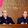 El portavoz de la Conferencia Episcopal, Juan Jos Asenjo (d), acompaado del obispo auxiliar de Madrid, Eugenio Romero, durante la rueda de prensa que ofrecieron tras la sesin plenaria
