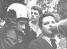 Dani el rojo, lider juvenil, se dirige con megafono a los estudiantes en Paris, 1968