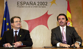 El presidente del Gobierno espaol y de turno de la UE, Jos Mara Aznar, y el presidente de la Comisin Europea, Romano Prodi.