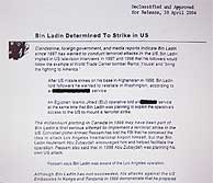 Primera pgina del informe "Bin Laden decidido a atacar en Estados Unidos"